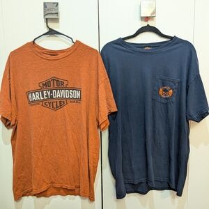 Pair of Harley-Davidson Orange and Blue T-Shirts
